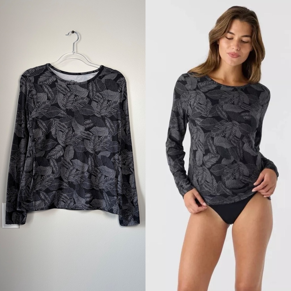 Hang Ten Sunray UV Protection Palm Patterned Long Sleeve Tee Beach Vacation